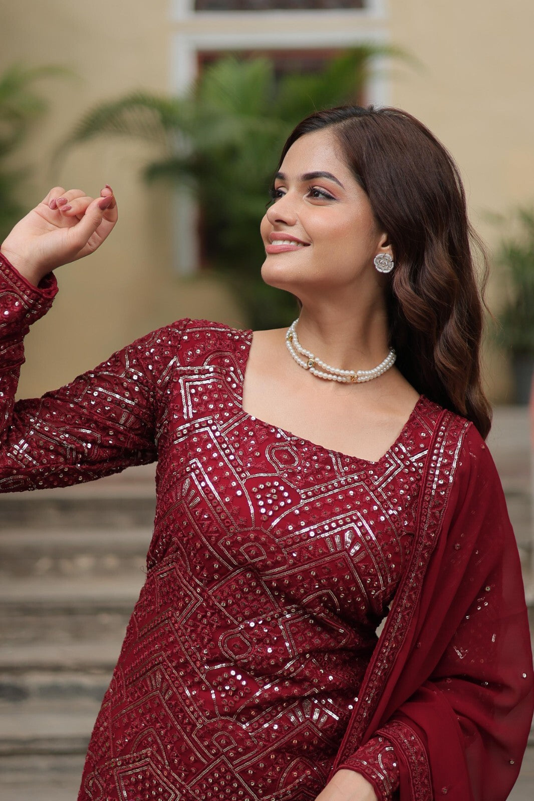 Pakistani Red Sharara Salwar Kameez Ready to Wear Kurti Georgette  Sharara Set