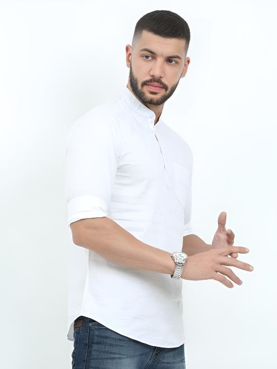 High Quality Men’s Short kurta Shirt Kurta Party Wear Solid White Plus Size
