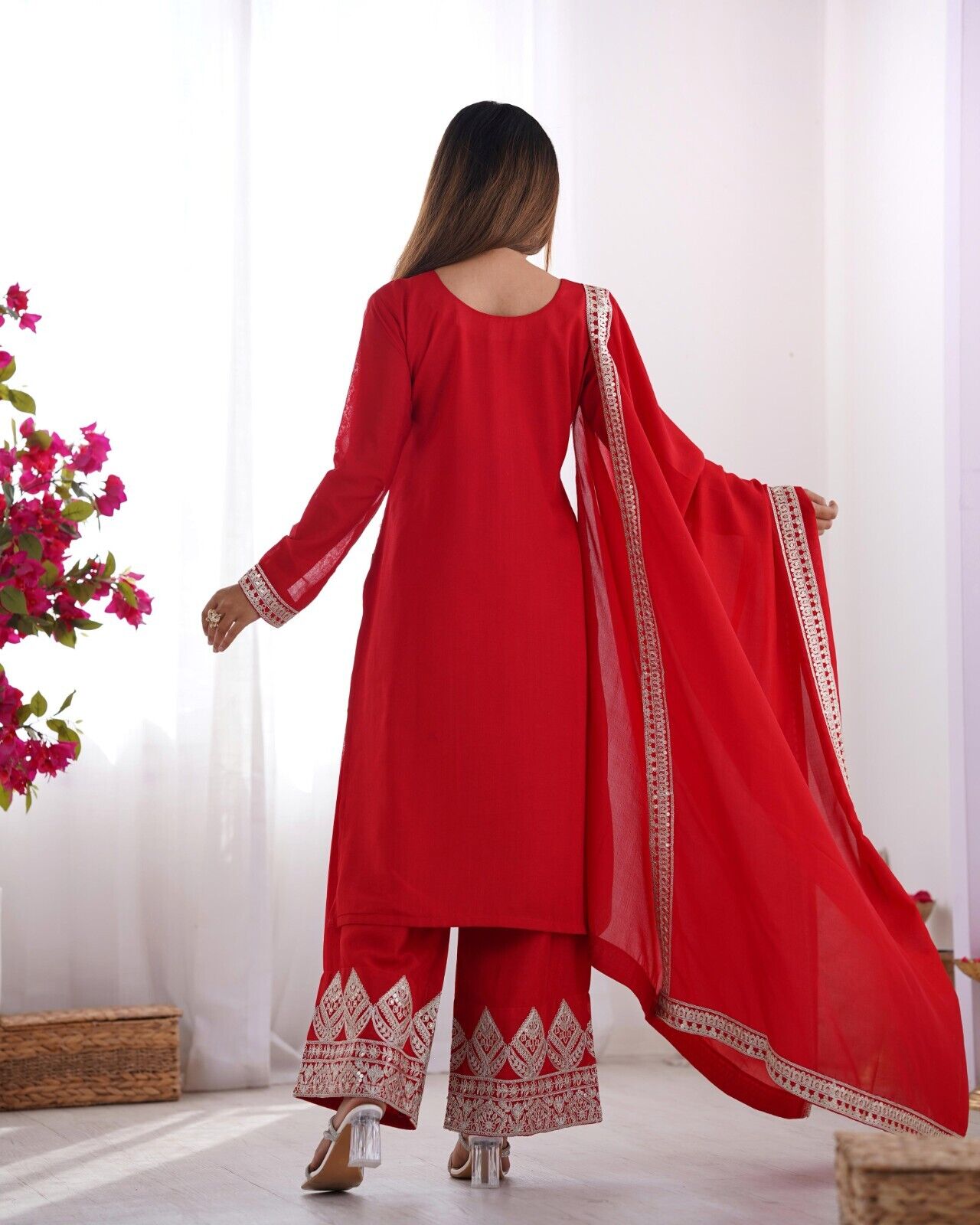 Pure Vichitra Silk with Beautiful Embroidery Sequence and Dori Work Sharara