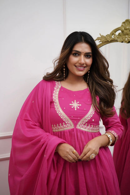 Cotton Embroidered Flared Anarkali Gown Suit Readymade Kurti Long Kurta Women