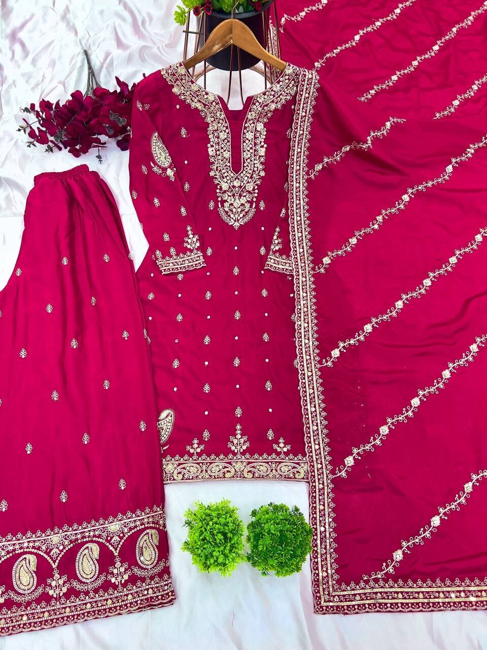 Indian Pakistani Designer Sharara Plazzo Salwar Kameez Suit – Embroidered Party