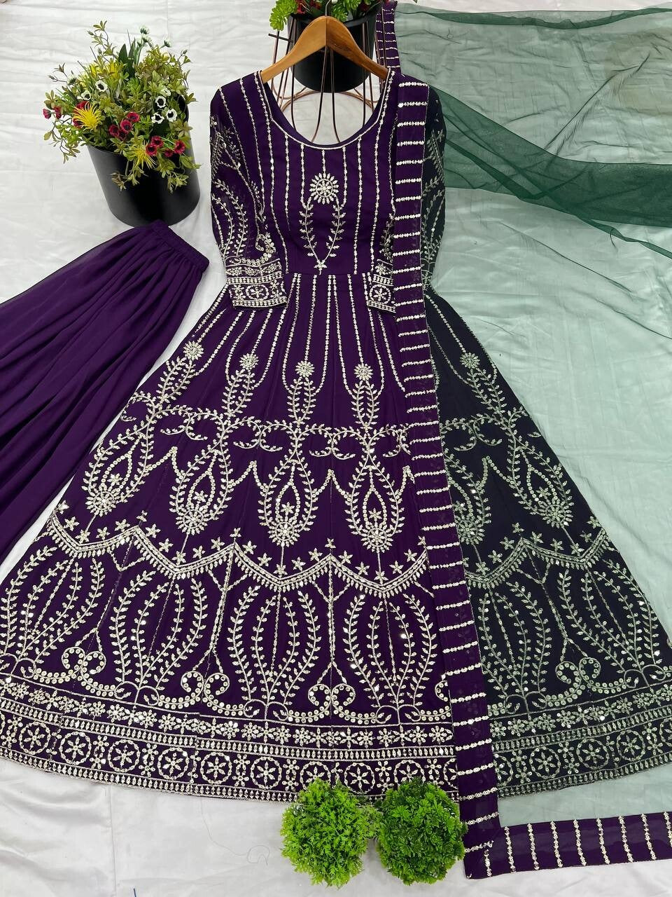 Readymade Georgette Pakistani Salwar Kameez Sharara Palazzo Set with Net Dupatta