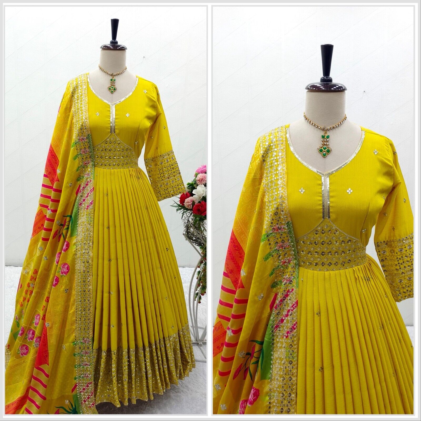 Pure Chinon Silk Anarkali Gown Set with Dupatta Elegant Party & Wedding Wear
