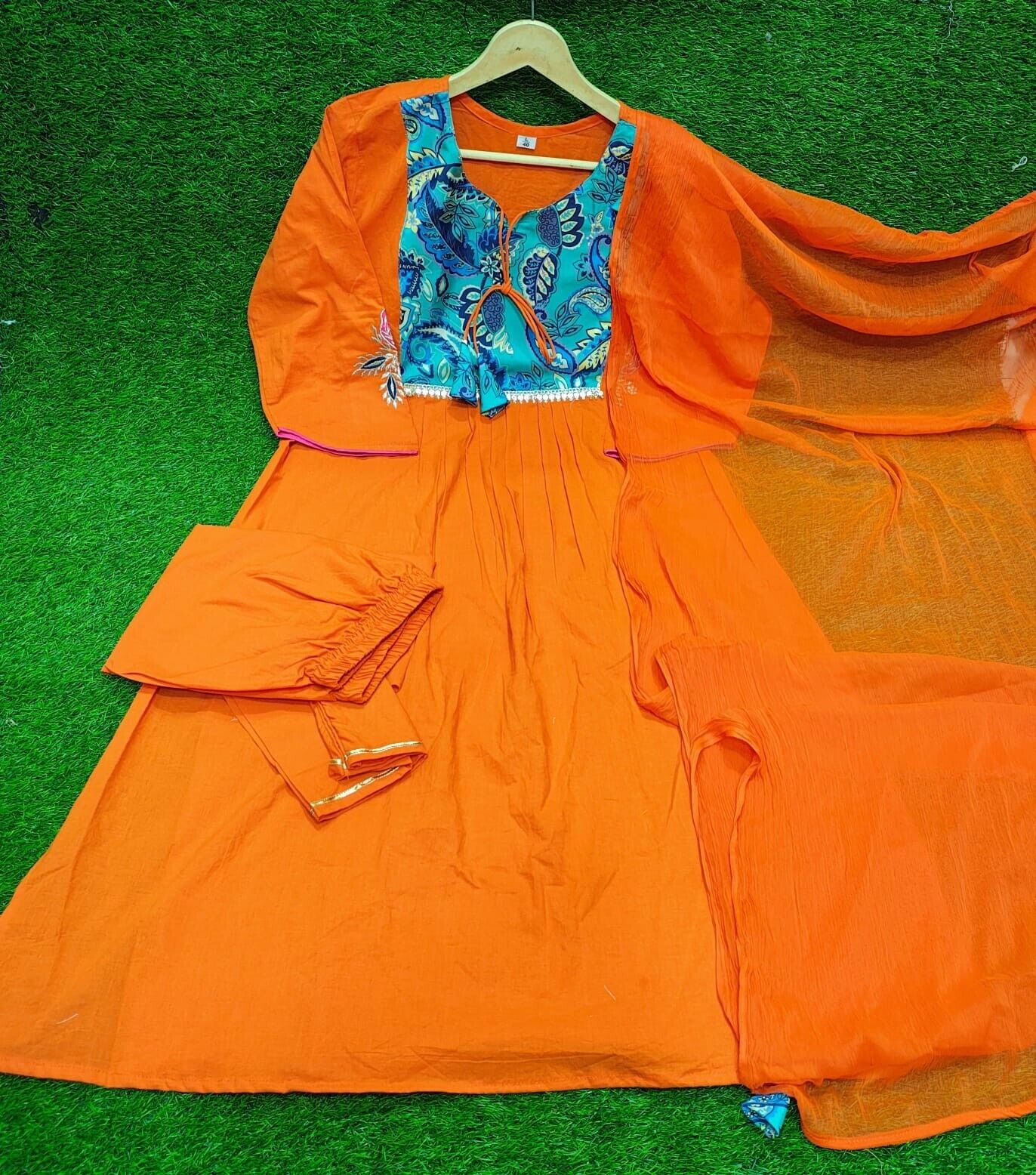 Women's Orange Anarkali Suit – Flared Gown Style, Stitched & Ready to Wear