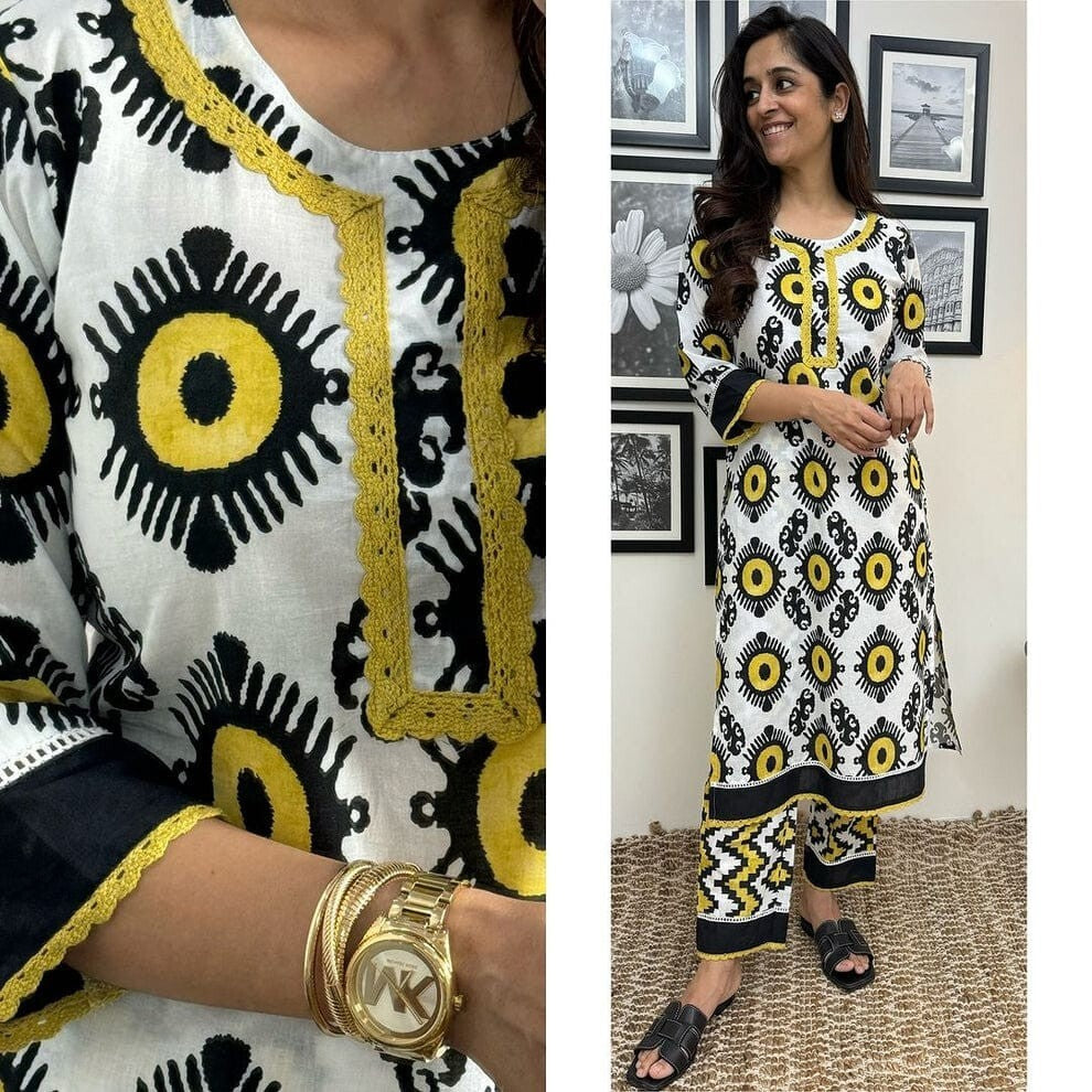2 Pcs Cotton Printed Salwar Suit – Ready-to-Wear Floral Kurta Pant Set