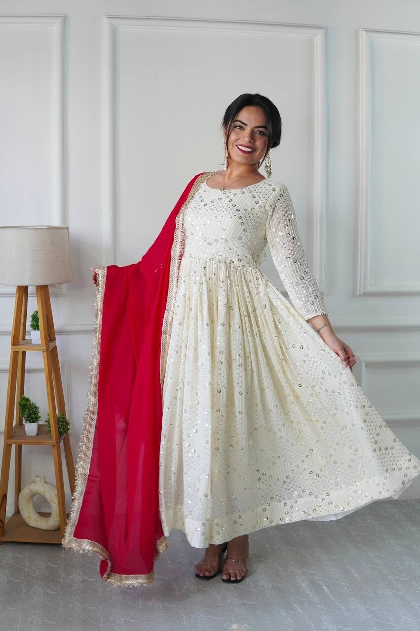 Silk Indian Pakistani Anarkali Gown Set – Party Wear with Dupatta (Ready-Made)