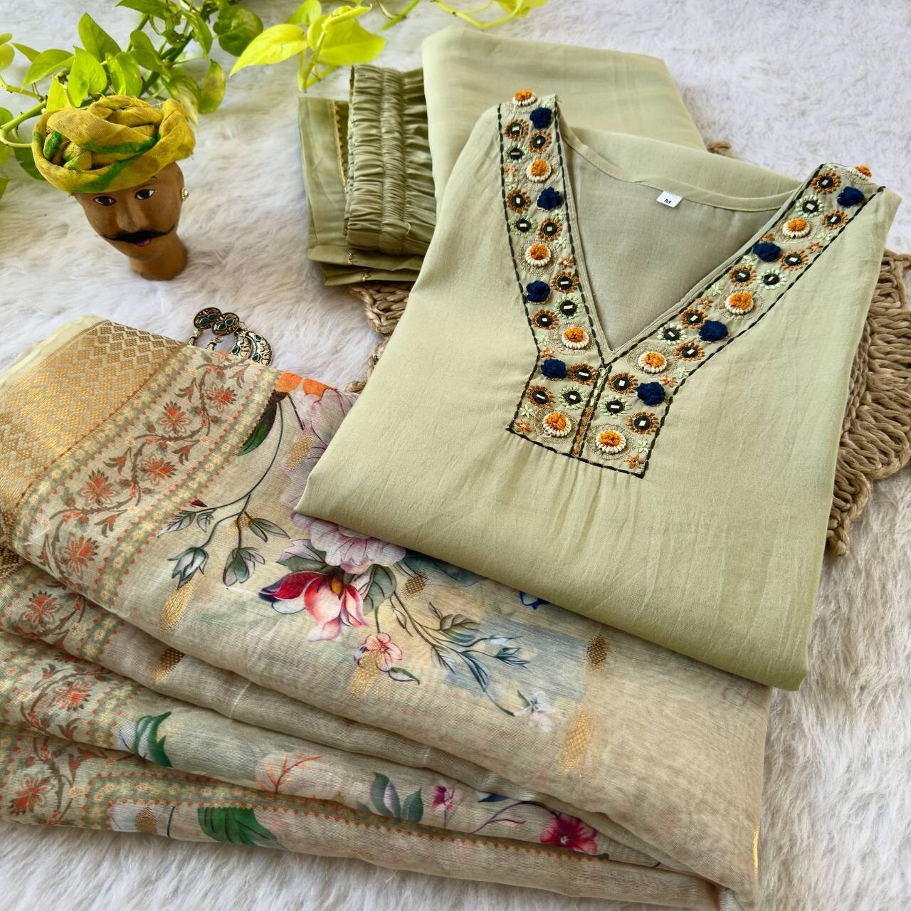Roman Silk Salwar Kameez Set with Chanderi Dupatta – Hand Embroidered 3-Piece