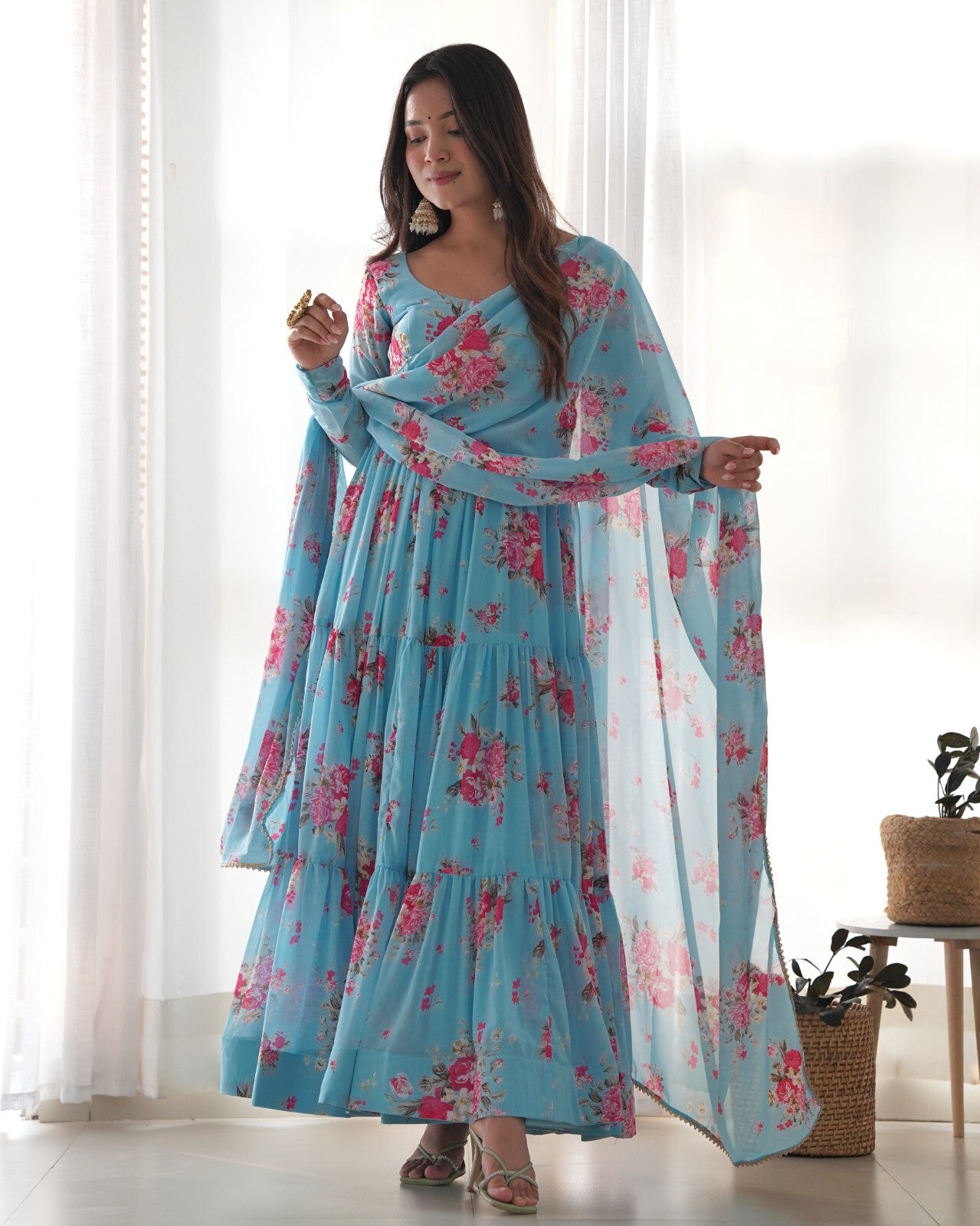 Georgette Full Floral Anarkali Gown Suit – Perfect for Festive Occasions