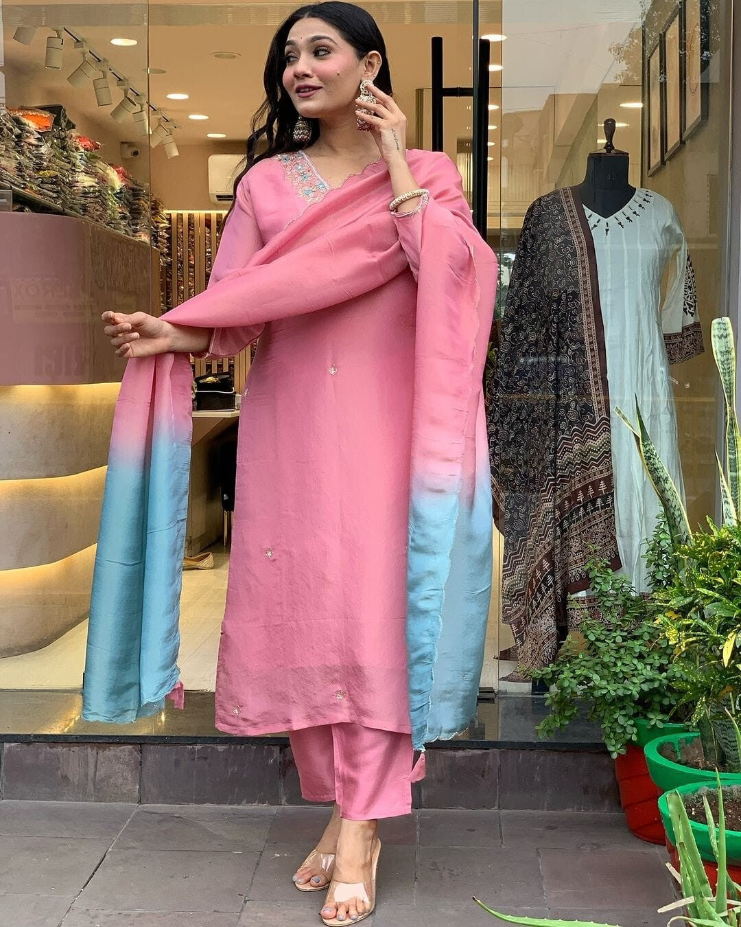Women Cotton Straight Suit with Handwork – 3-Piece Set Salwar kameez