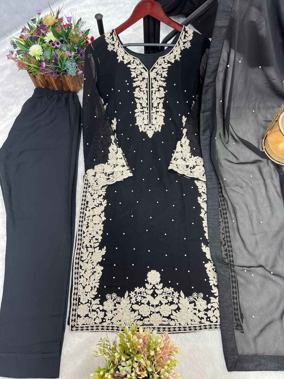 Pakistani Salwar Kameez Readymade Suit - Wedding & Party Kurti Set Georgette