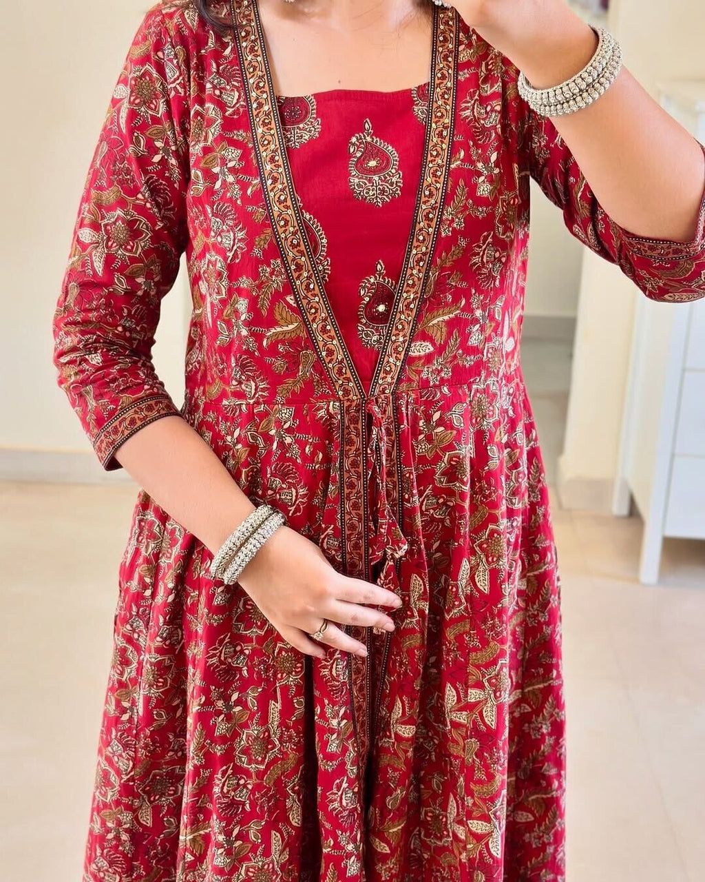 Embroidered cotton  Flared Anarkali Glown Full Length  Kurta,suit 3Pc Set indian