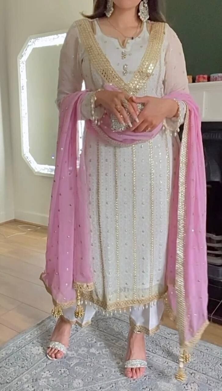 Elegant Pink Embroidered Faux Georgette Salwar Kameez  Set – 3-Piece Ensemble