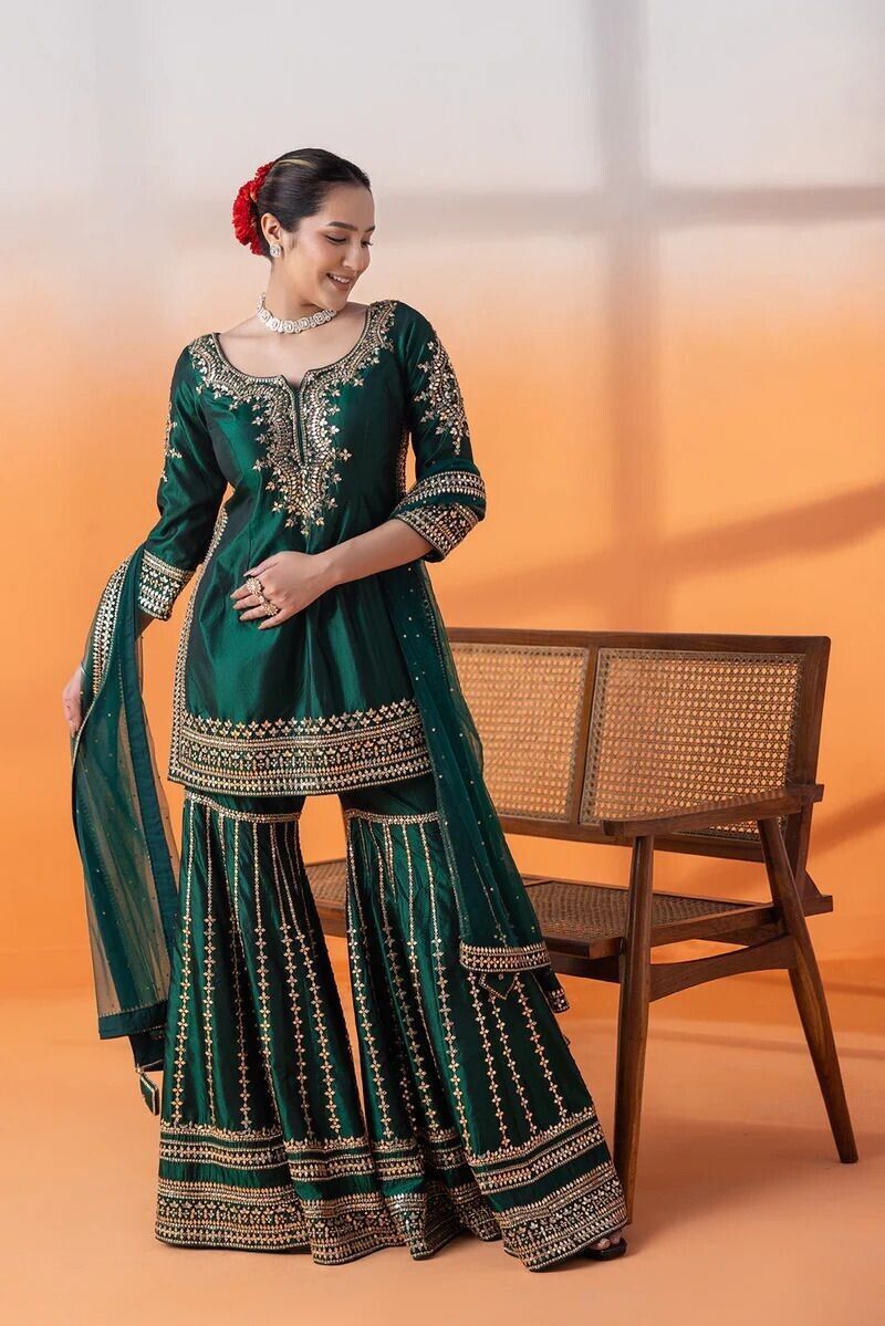 Bollywood Sharara Palazzo Kurta Plazzo Dupatta Set Designer Women Georgette