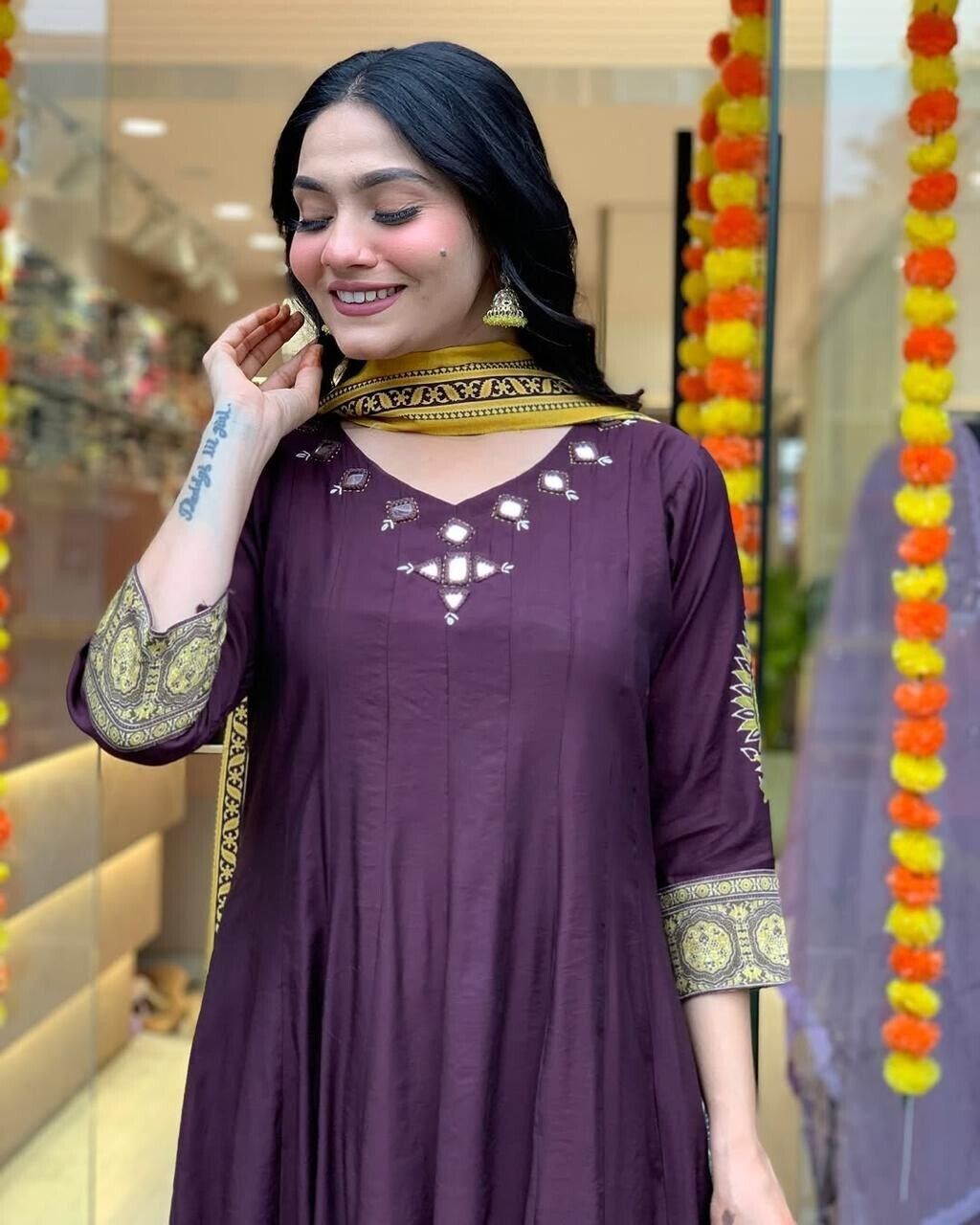 New Purple Cotton Anarkali Flared Suit Gown – Bollywood Indian Pakistani Wear