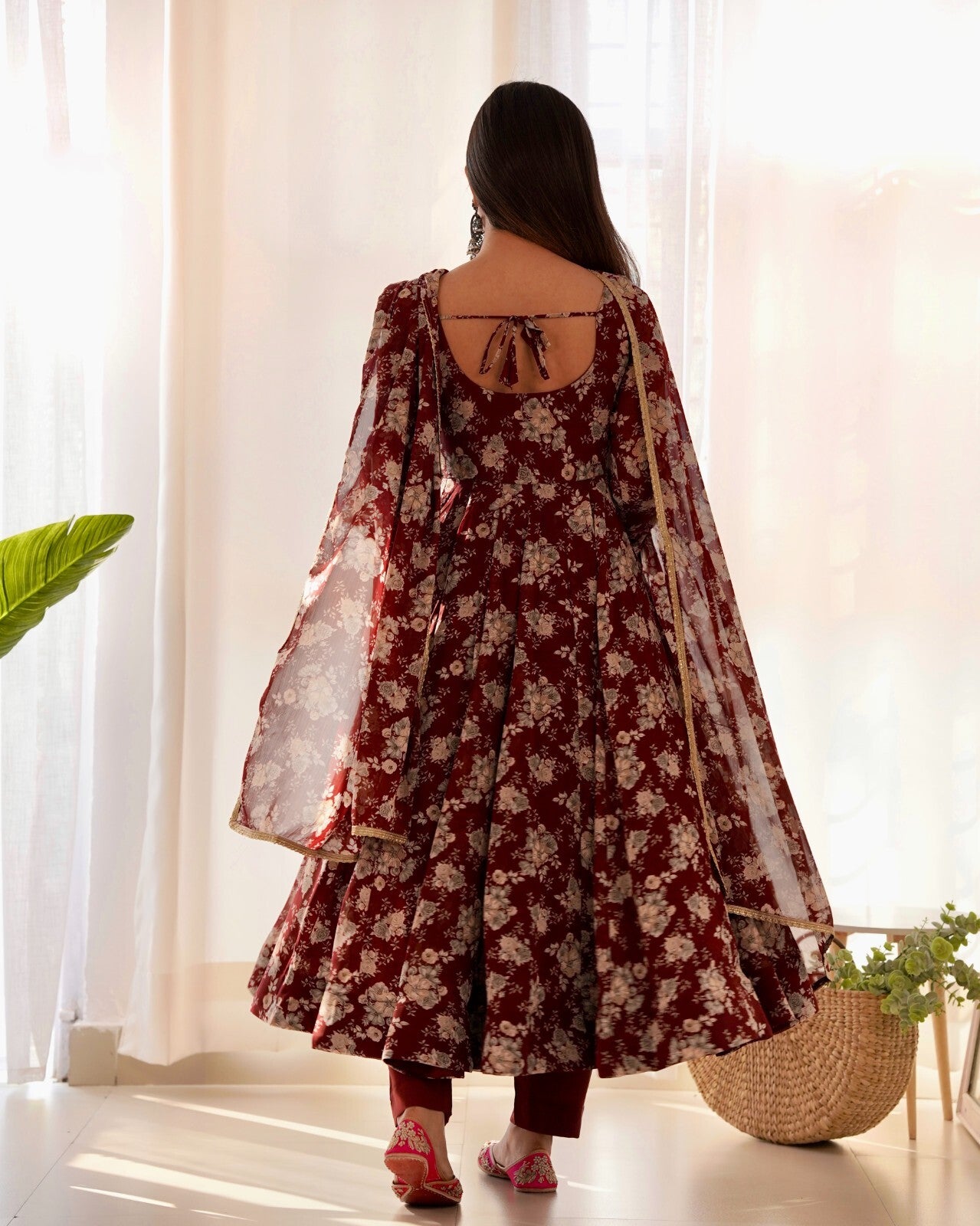Women's Floral Fox Georgette Anarkali Gown Suit Set – Ready to Wear Wedding wear