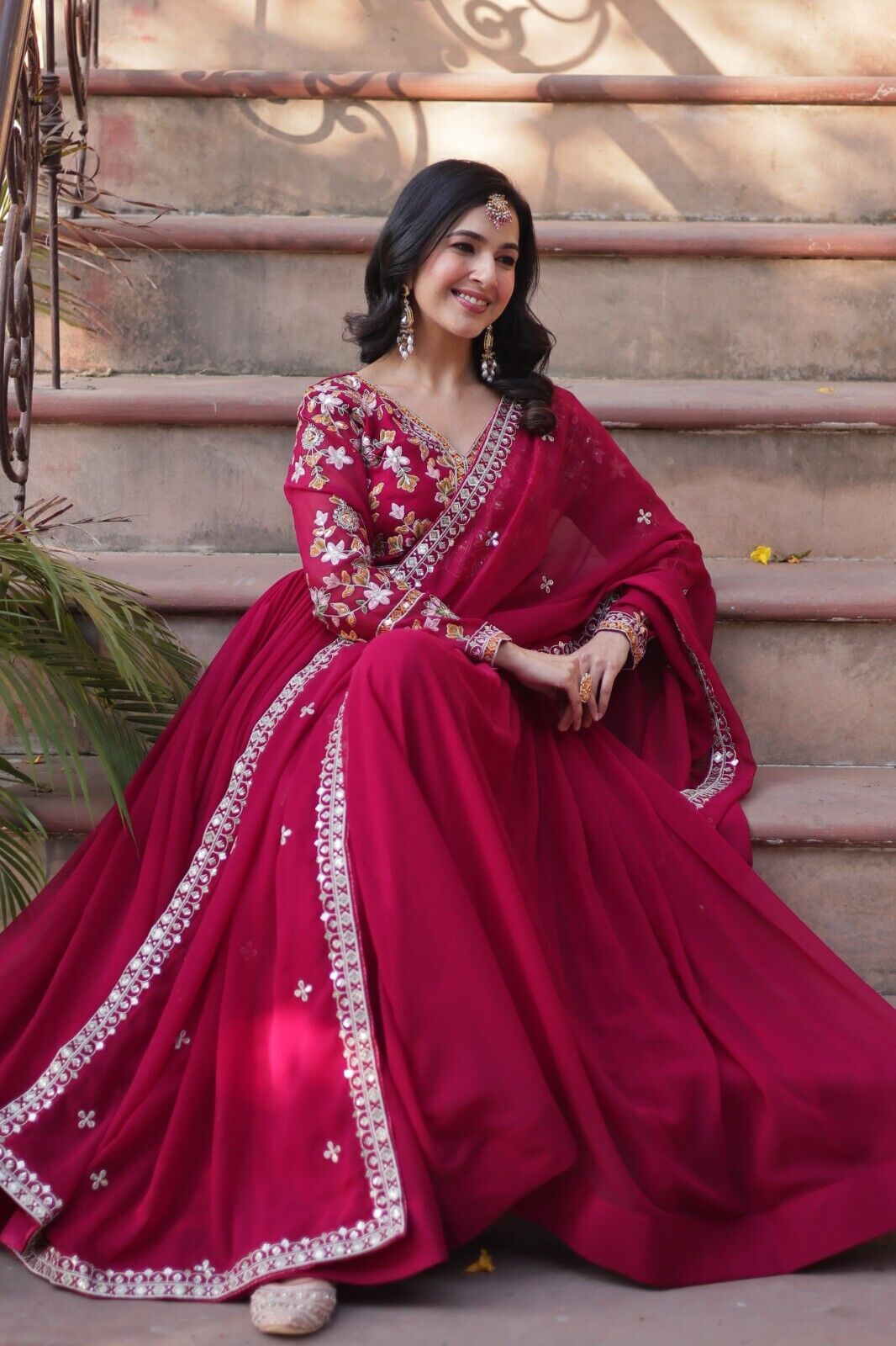 Anarkali Gown Red Pakistani Dress Suit Wear Indian Bollywood Long full length