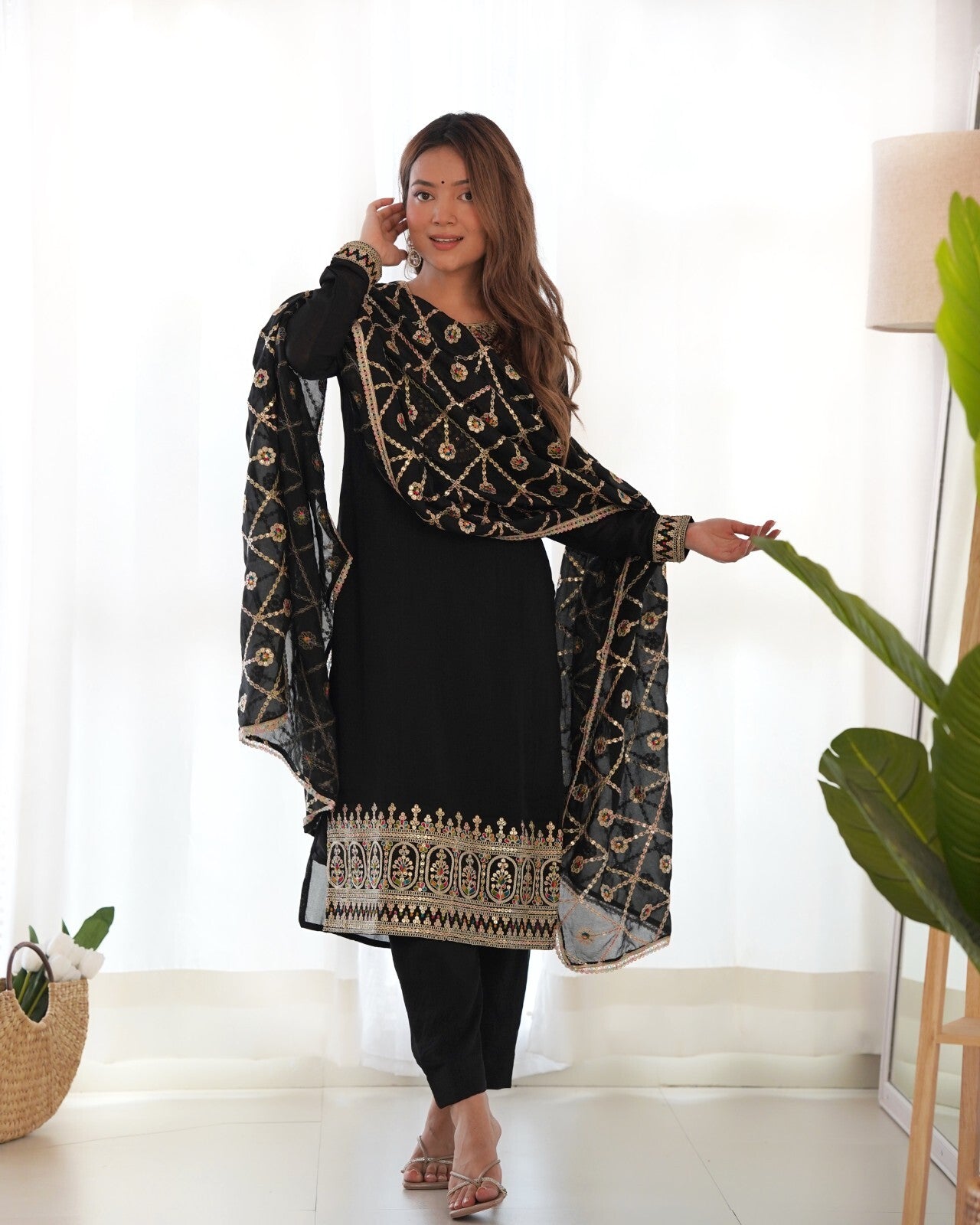Designer Embroidered Vichitra Silk Salwar Kameez Set – Party & Wedding Wear