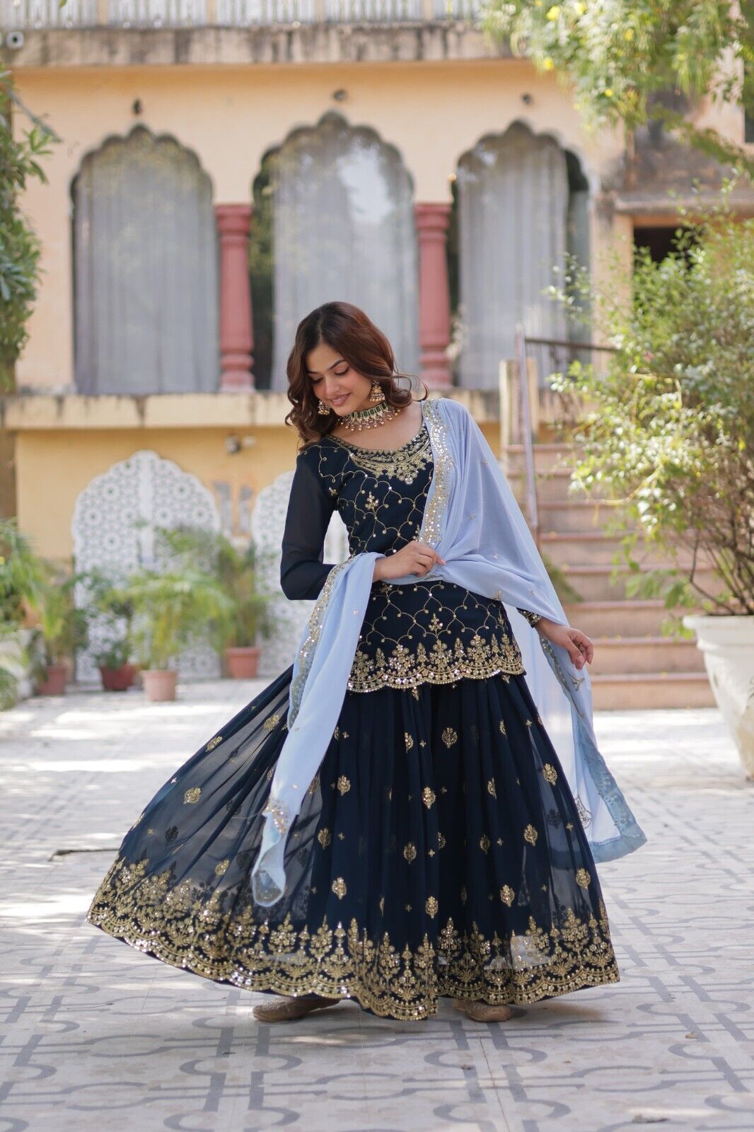 Georgette readymade Indian Pakistani Salwar Kameez Set – Palazzo Kurti Dupatta