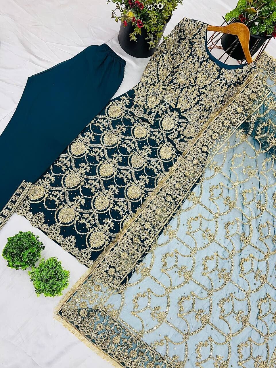 Anarkali Gown Georgette Indian Wedding Party Wear Dress Bollywood Suit Pant 3PC