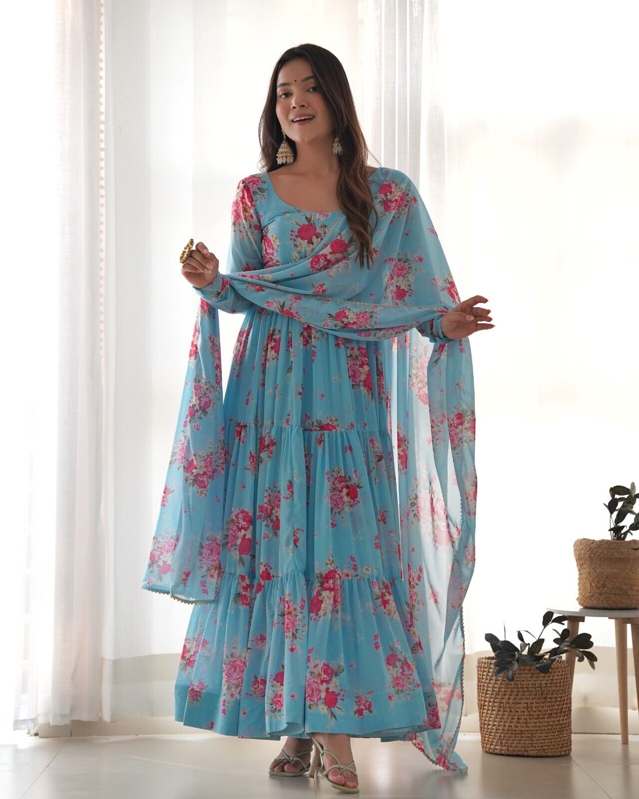 Georgette Full Floral Anarkali Gown Suit – Perfect for Festive Occasions