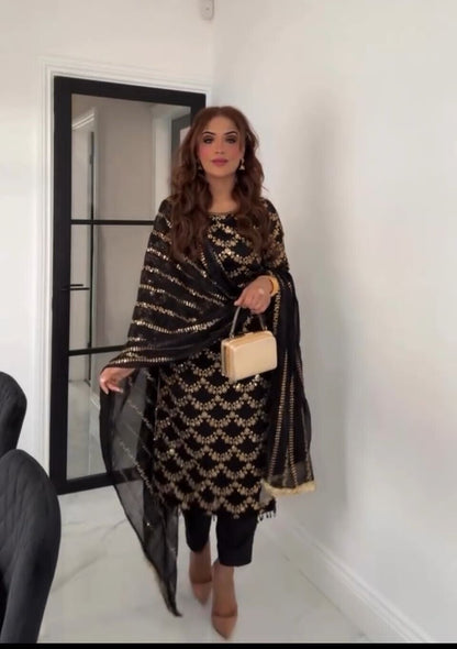 Designer Black Georgette Salwar Kameez  Ready-to-Wear Embroidered Suit