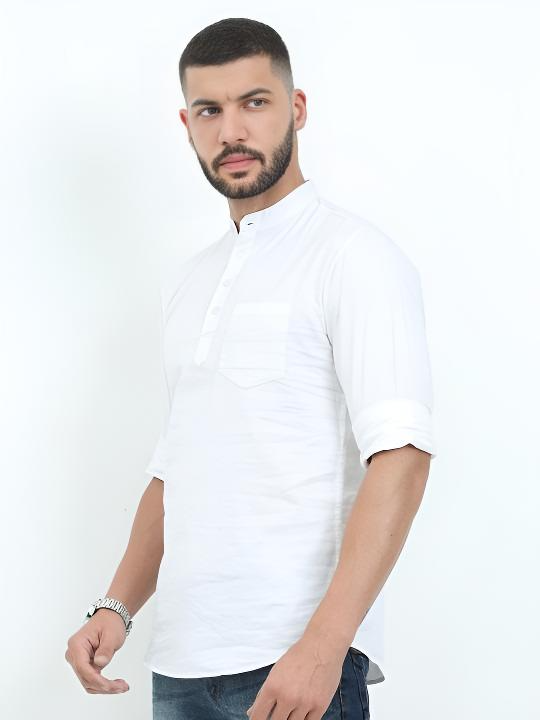 High Quality Men’s Short kurta Shirt Kurta Party Wear Solid White Plus Size