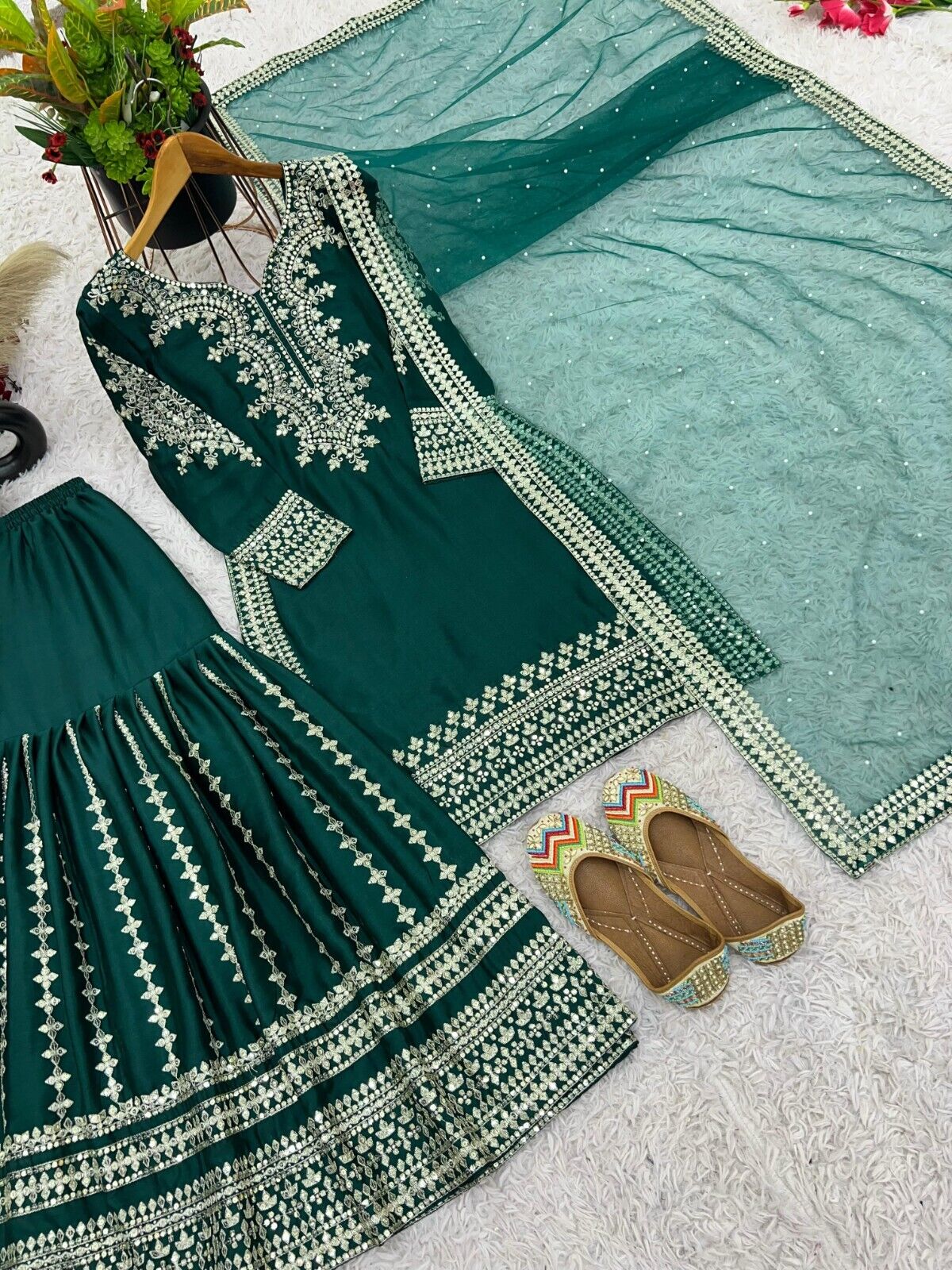 Bollywood Sharara Palazzo Kurta Plazzo Dupatta Set Designer Women Georgette