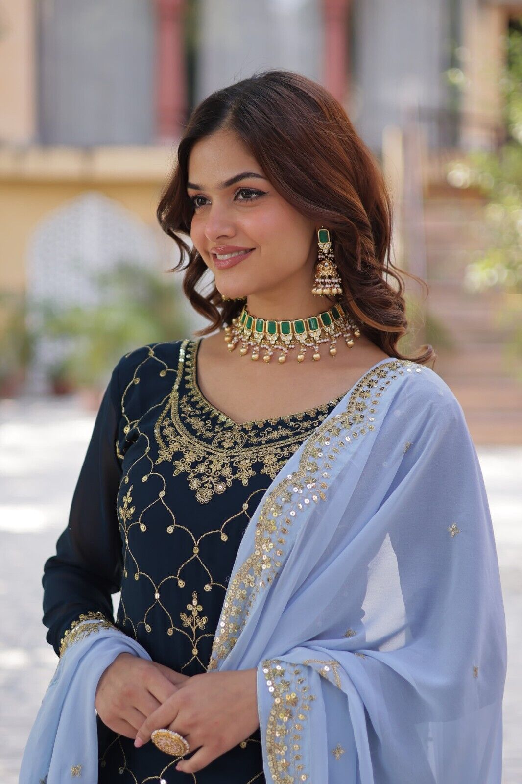 Georgette readymade Indian Pakistani Salwar Kameez Set – Palazzo Kurti Dupatta