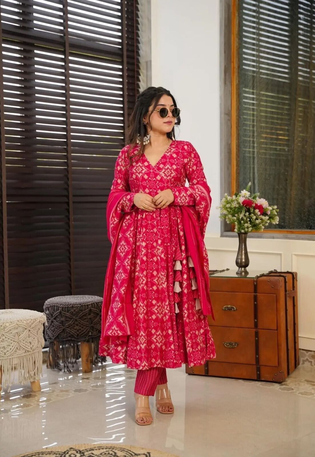 Indian Anarkali Gown Full length  Kurta Set – Pure Cotton with Tassel Dori Work