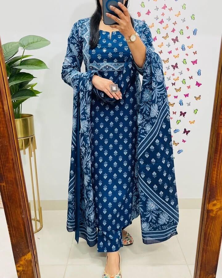 Embroided Floral Printed kurta Salwar Kameez Suit Set Indian Fabric Cotton 60