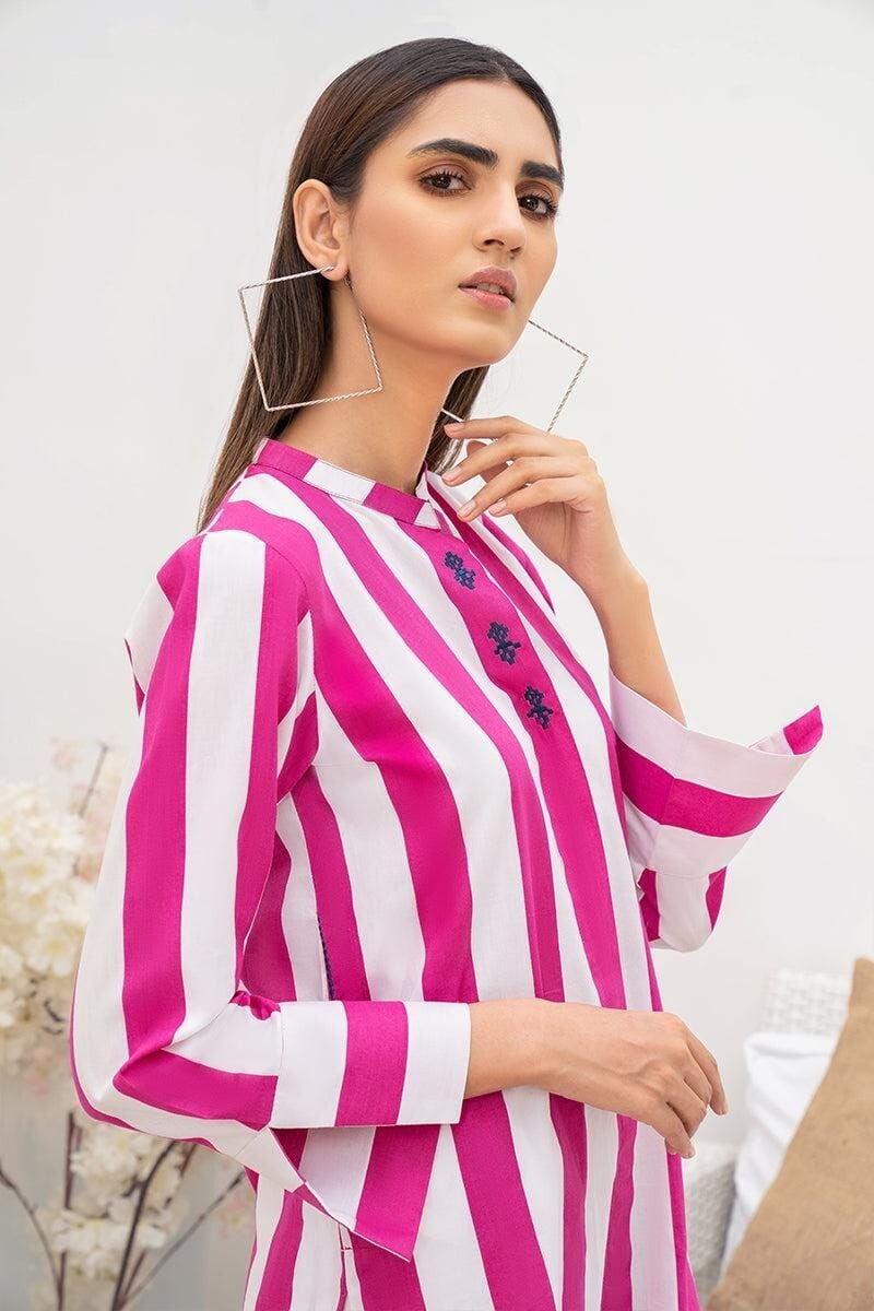 2 pcs Rayon Patch & Stripe Salwar Kameez Suit Indian Fabric Kurti Pant Cotton