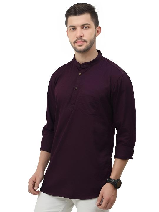 New Men’s Indian Shirt 100% Cotton Traditional Tunic Solid Short Kurta Big Tall