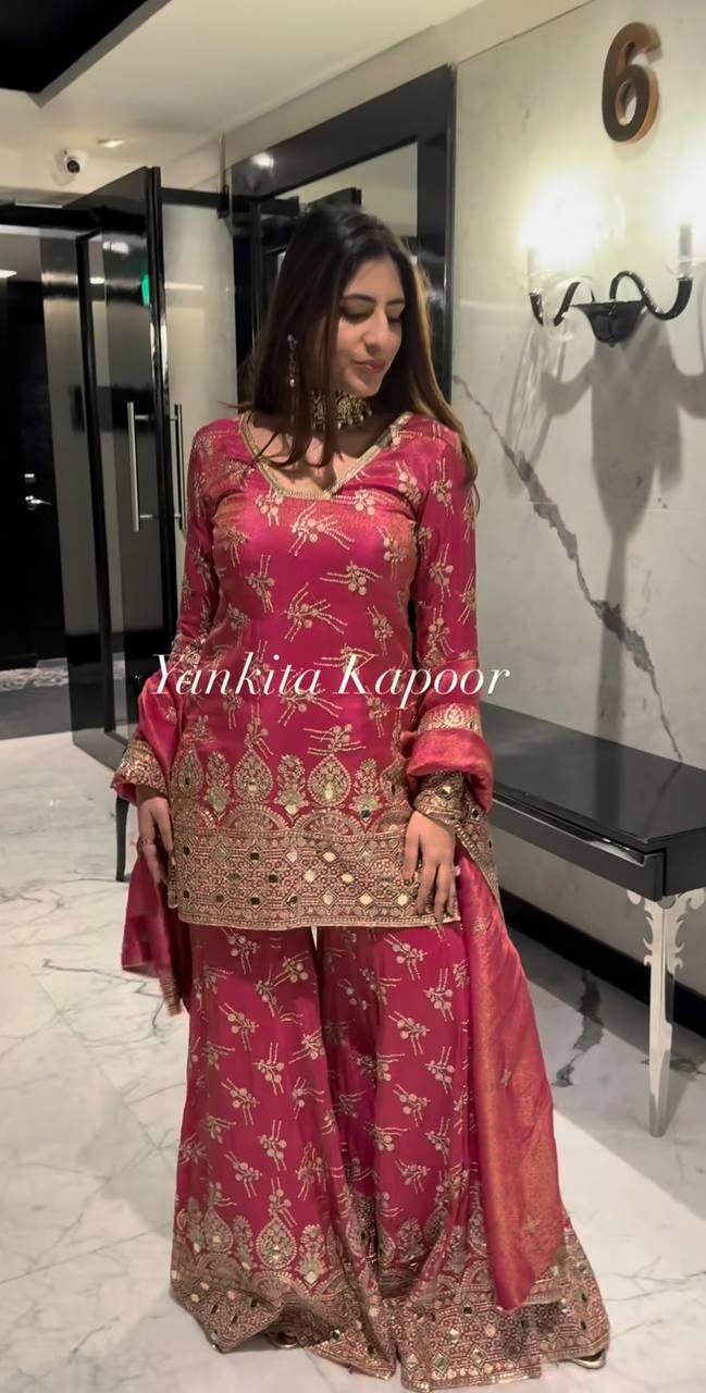 New Georgette Salwar Kameez Pakistani Wedding Party Wear Sharara Suit Style