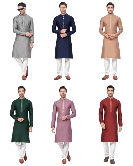 Men's Black Long Silk Kurta Pajama Indian Wedding 2 Piece Set Wedding Kurta