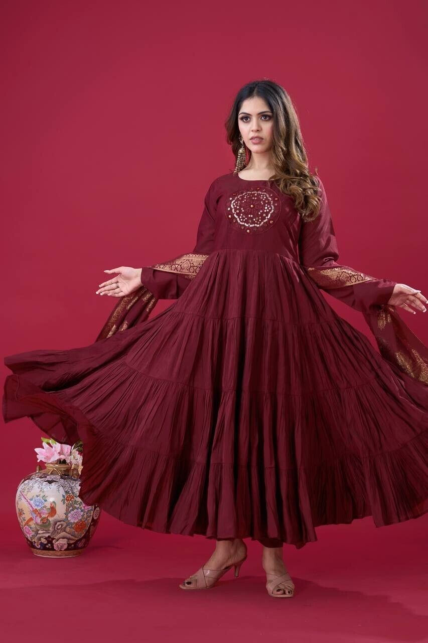 Pakistani Silk Salwar Kameez Readymade Suit Indian Wedding Party Gown Anarkali