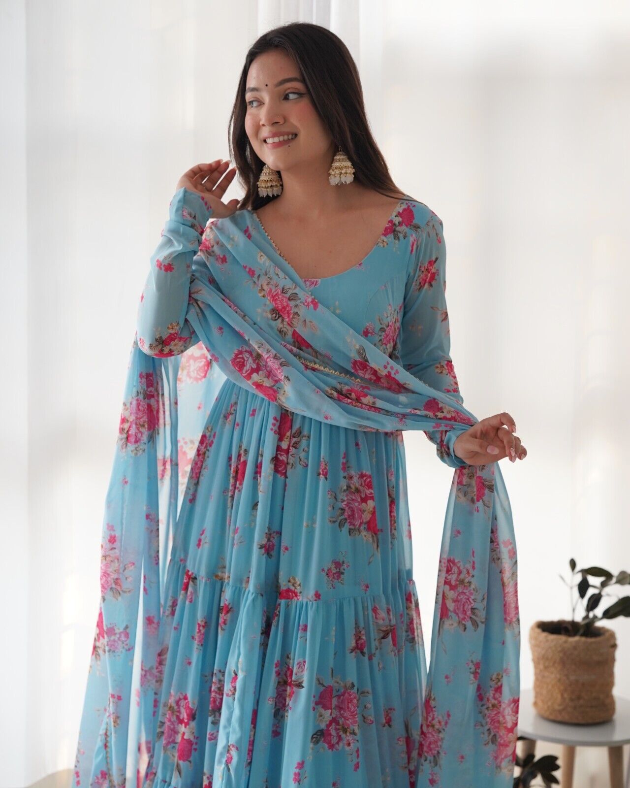 Georgette Full Floral Anarkali Gown Suit – Perfect for Festive Occasions
