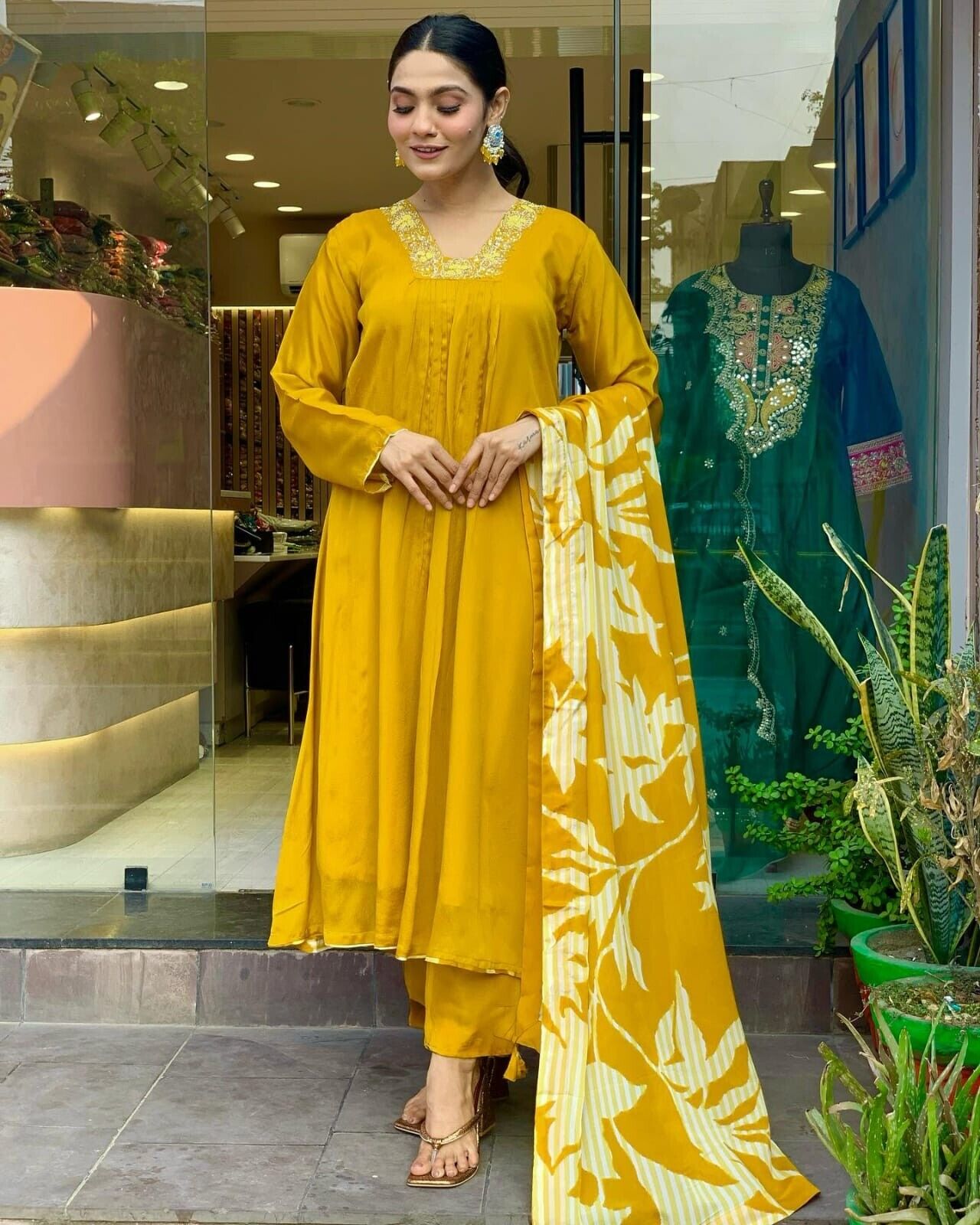 Pure Chinnon Silk Anarkali Gown Set with Heavy Embroidery & Dupatta – Ready