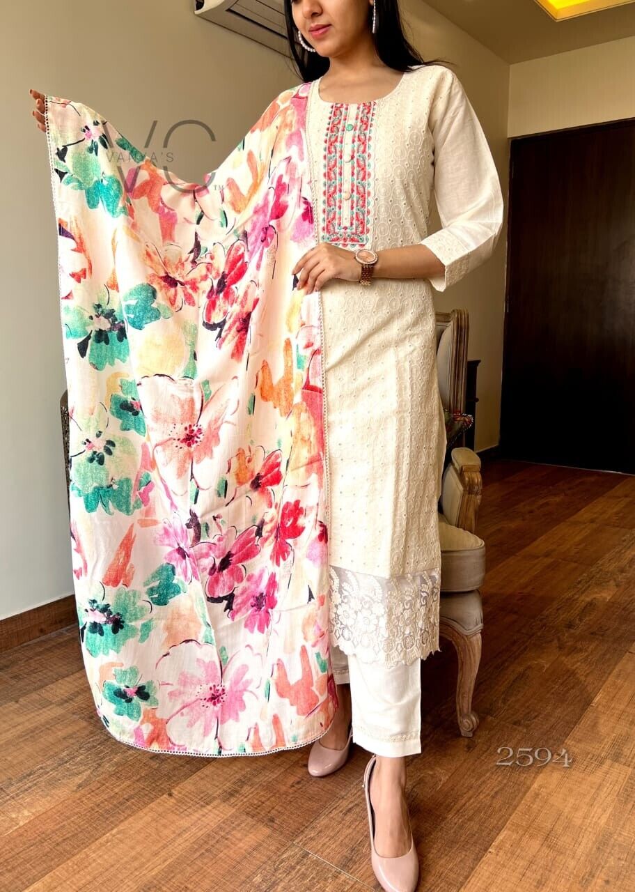 Cotton Pakistani Salwar Kameez Women Bollywood Party Wear Top Tunic Kurti Set