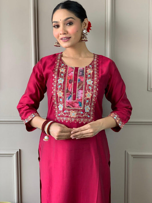 Women straight suit Elegant Viscose Silk Salwar Kameez Set readymade suit