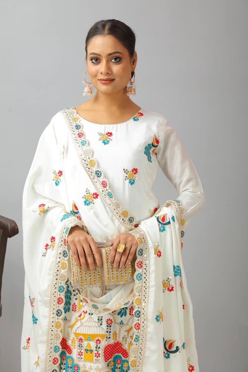 Chinon Silk Indian Wedding & Party Wear Salwar Kameez Set