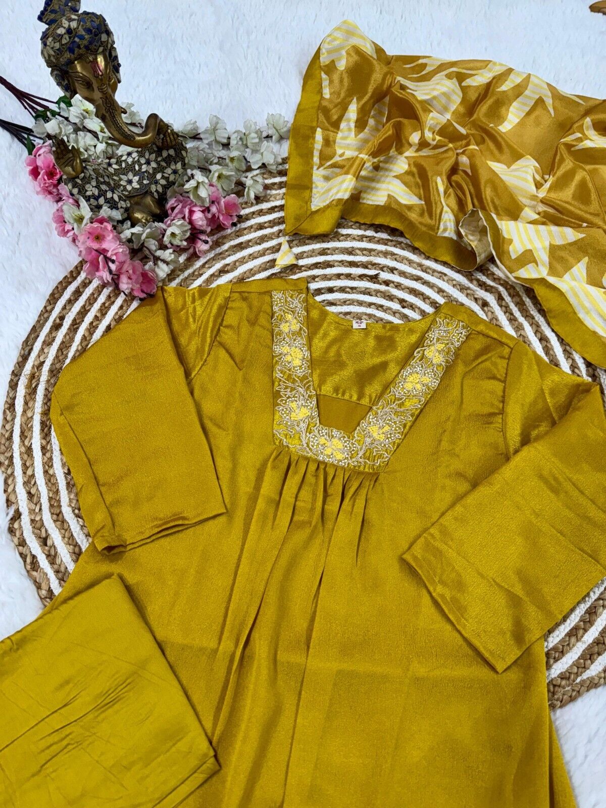 Pure Chinnon Silk Anarkali Gown Set with Heavy Embroidery & Dupatta – Ready