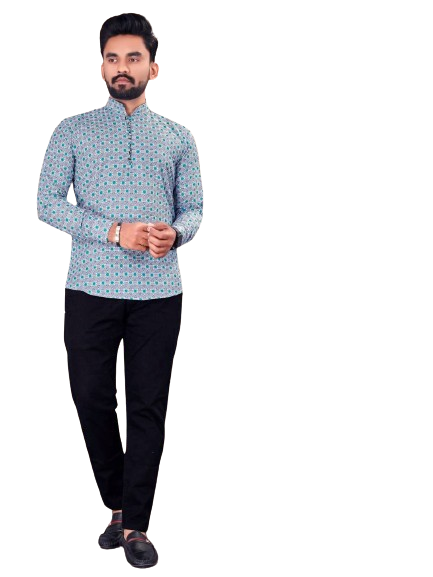 Traditional Printed Full Sleeves Short length Kurta/shirt full sleeve men kurta