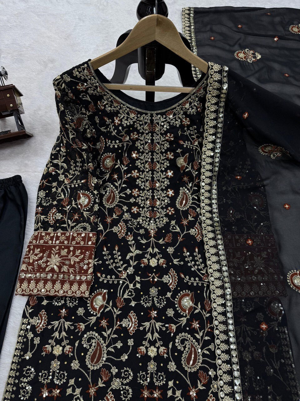 Indian Azrakh Women Kurta Black Designer Dress Ethnic Top Bollywood Gown Dress