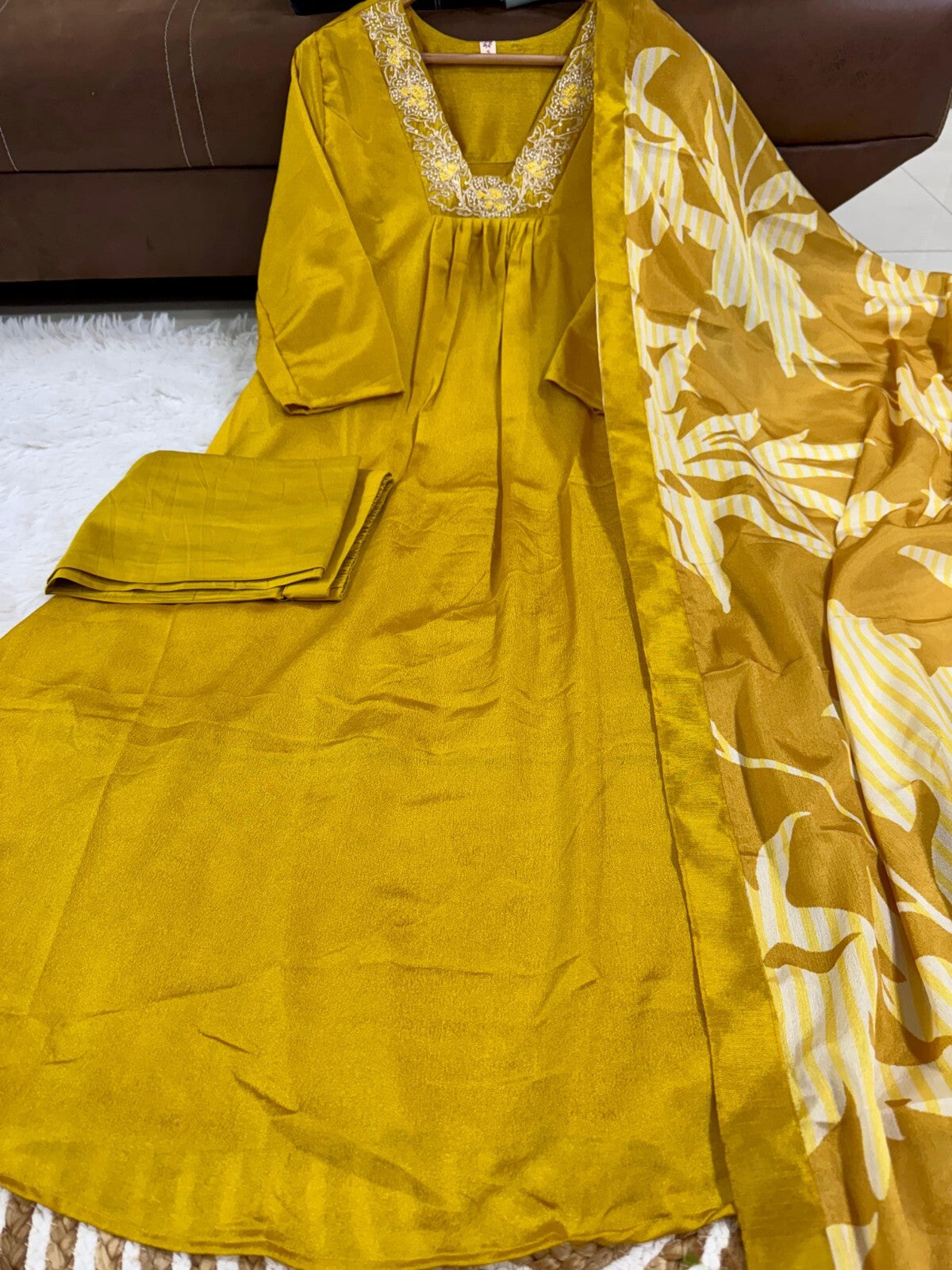 Pure Chinnon Silk Anarkali Gown Set with Heavy Embroidery & Dupatta – Ready