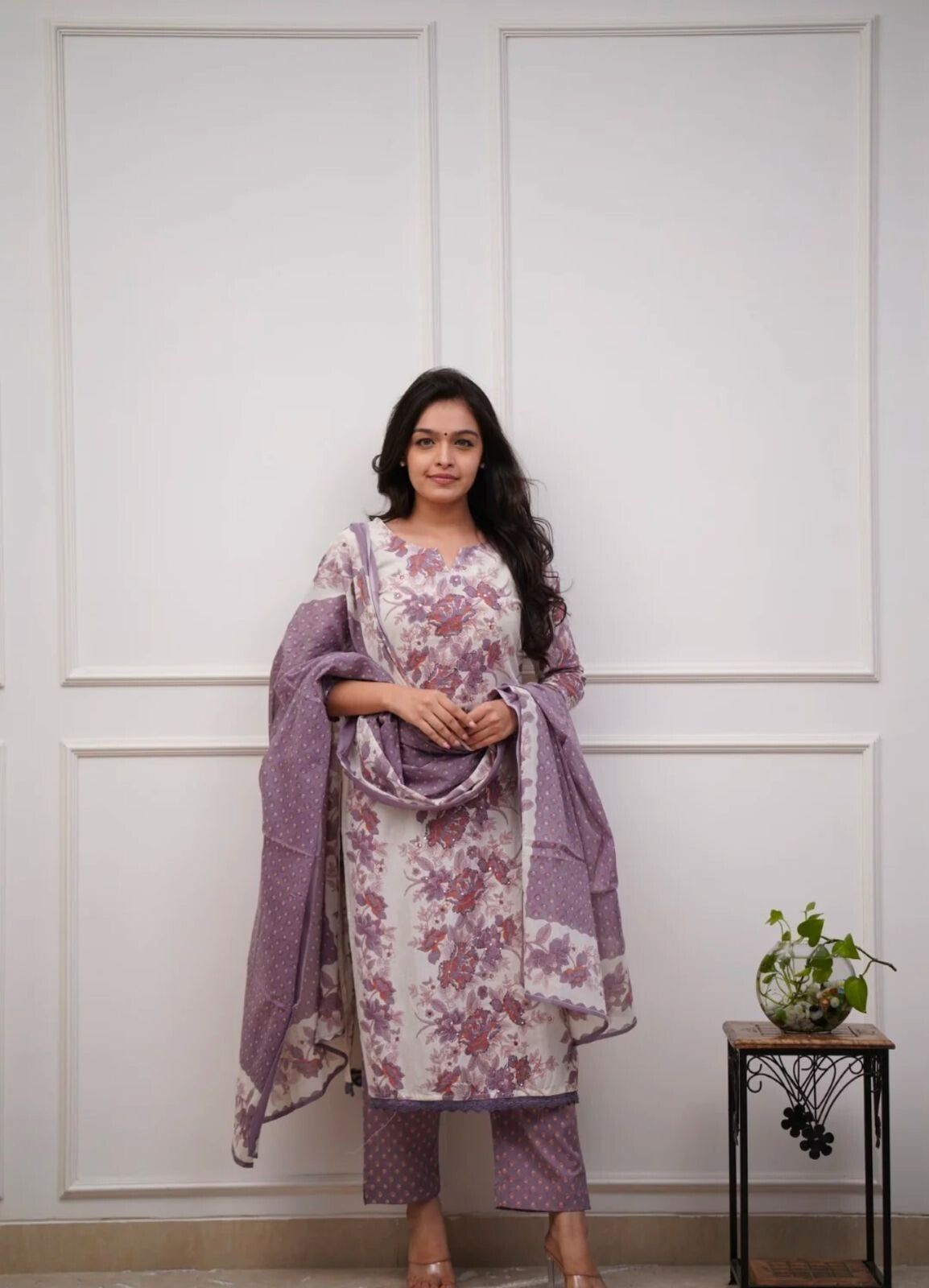 3 pcs Pure Cotton Women Salwar Kameez Suit Indian Fabric Kurti Pant Dupatta