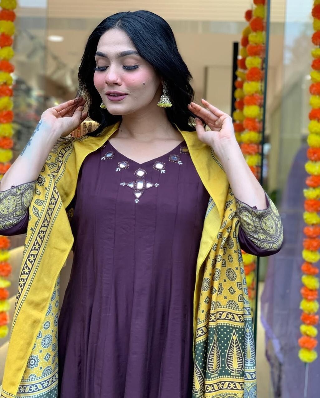 New Purple Cotton Anarkali Flared Suit Gown – Bollywood Indian Pakistani Wear