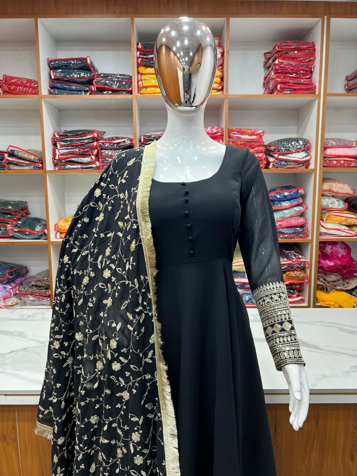 Designer Heavy Fox Georgette Anarkali Gown Set Fully Stitched & Ready to Wear