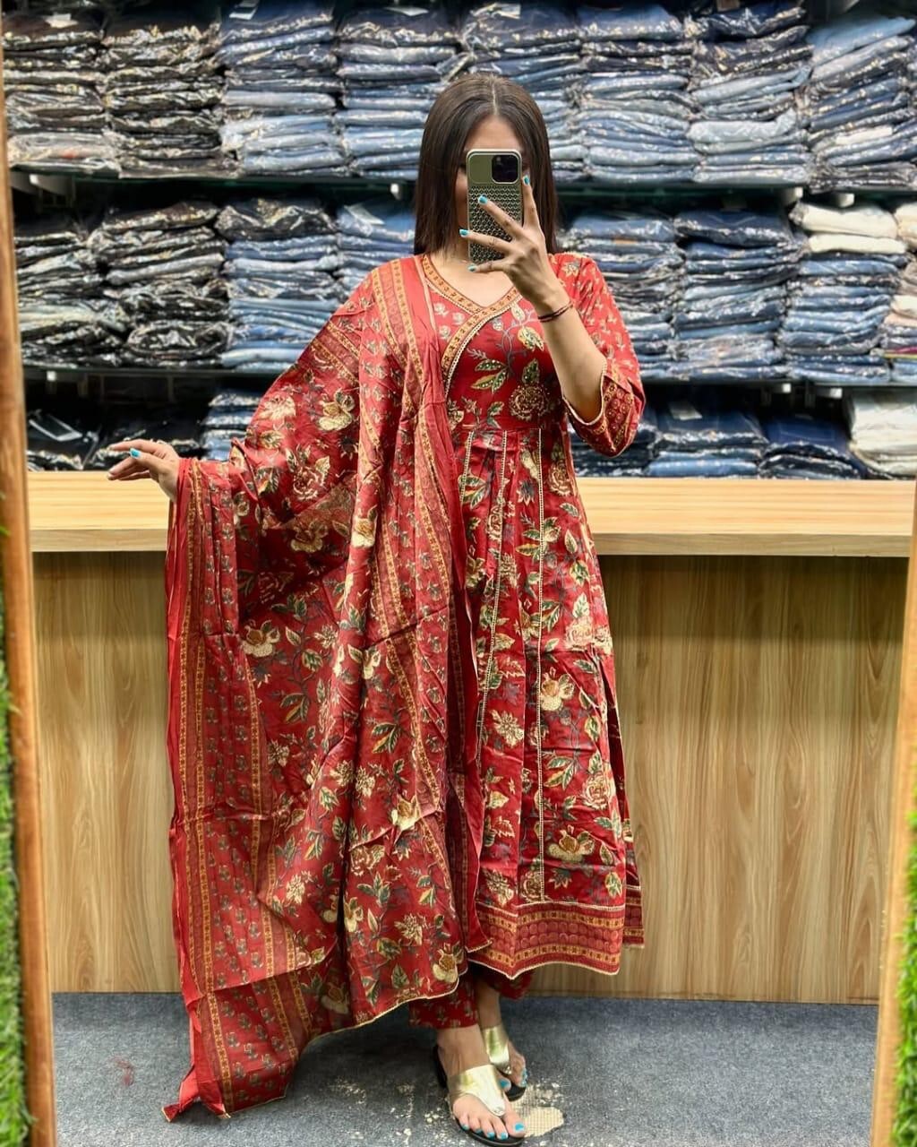 Cotton Beautiful Anarkali Kurti Suit Dress Indian Bollywood Ethnic Kurta Pant