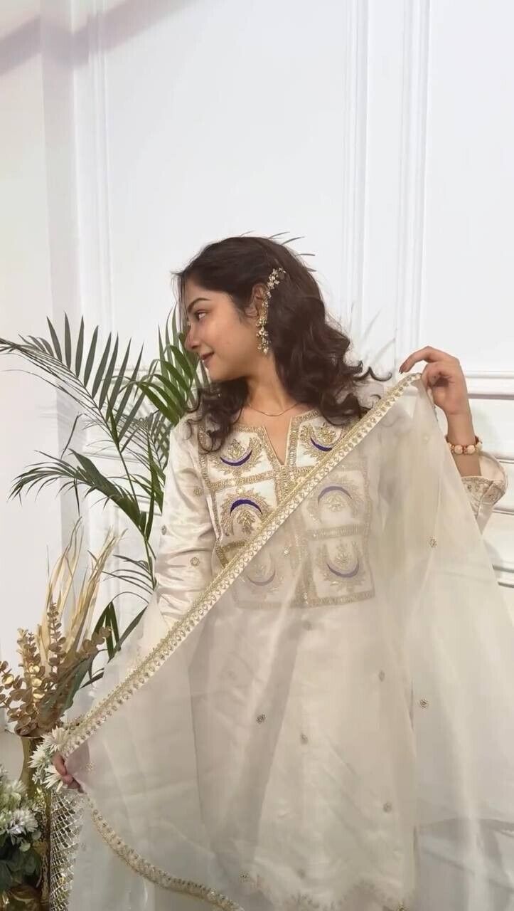 Women  Embroidered Salwar Silk Salwar kameez straight  Kurti Set Indian Weddings