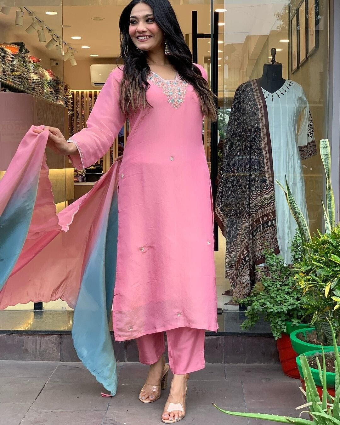 Women Cotton Straight Suit with Handwork – 3-Piece Set Salwar kameez